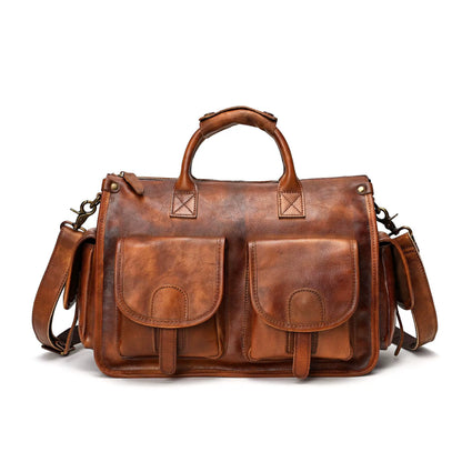Genuine Leather Crossbody Briefcase - Large Capacity Business Messenger Bag